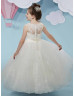 Beaded Ivory Lace Sparkling Tulle Flower Girl Dress With Cape